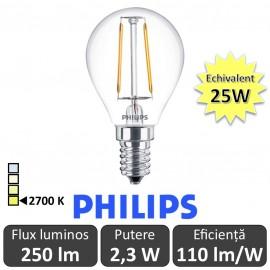 Bec LED Philips - Classic Filament LED 2,3W P45 E14 827 alb-cald