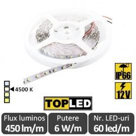 Banda LED flexibila - SMD2835 6W/m 12V IP66 rola 5m alb-neutru