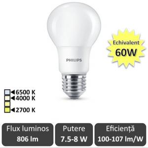 Bec LED Philips - CorePro LED bulb 7.5-8W -60W A60 E27 alb-cald/alb-neutru sau rece