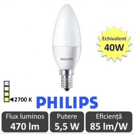 Bec LED Philips - CorePro LED candle frosted 5,5W E14 230V B35 alb-cald