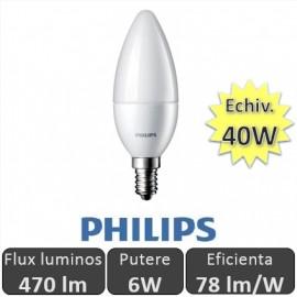 Bec LED Philips - LEDcandle 6W E14 230V B39 alb-cald