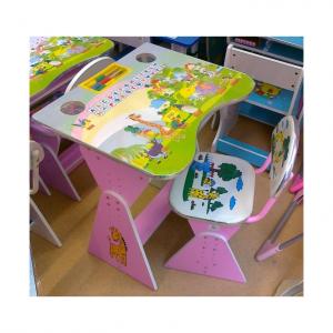 Birou copii cu scaunel reglabil cu pahare roz