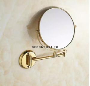 Oglinda cosmetica doua fete GOLD auriu brat extensibil perete baie