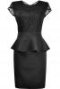 Rochie cu bust din dantela si peplum - negru