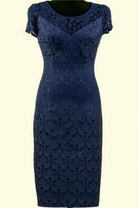 Rochie Zoe - jacard si dantela bleumarine