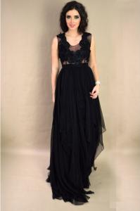 Rochie de gala din matase naturala neagra r367