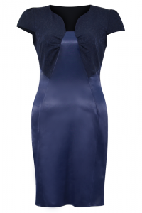 Rochie jacard si satin Clara (masuri 44-50) - bleumarin