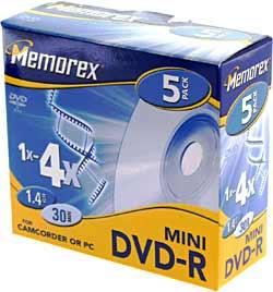 Mini DVD-R, 8cm, 4X, 1.40GB, 30min, slim case
