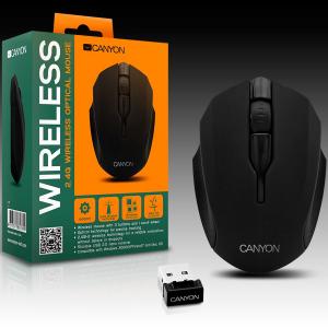 Mouse wireless 2.4Gh, 1600dpi,3 butoane, Varnish Black