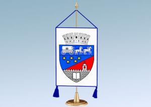 Fanion protocol cu insemnul heraldic al localitatii sau primariei.