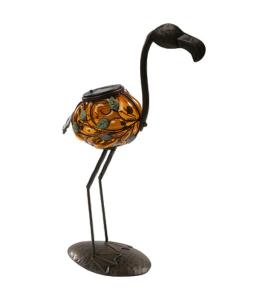 33302 Globo Flamingo Gold, figurina solara cu LED-uri albe, din metal si sticla chihlimbarie