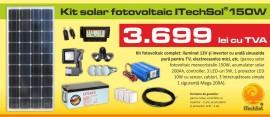 Kit (sistem) solar fotovoltaic ITechSol&reg; 150W (i) pentru iluminat 12V si invertor