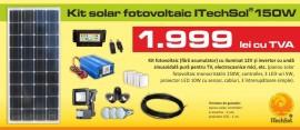Kit (sistem) solar fotovoltaic ITechSol&reg; 150W (i) pentru iluminat 12V si invertor (fara acumulator)