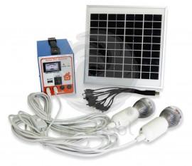 Kit solar fotovoltaic complet, pentru iluminat cu LED-uri si incarcare dispozitive mobile