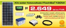 Kit (sistem) solar fotovoltaic ITechSol&reg; 130W pentru iluminat 12V si invertor pentru alimentare TV si receiver satelit