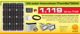 Kit (sistem) solar fotovoltaic ITechSol&reg; 50W pentru iluminat 12V