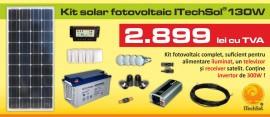 Kit (sistem) solar fotovoltaic ITechSol&reg; pentru iluminat 12V si invertor pentru alimentare TV si receiver satelit