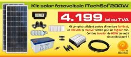 Kit (sistem) solar fotovoltaic ITechSol&reg; pentru iluminat 12V si invertor pentru alimentare TV, receiver satelit si frigider