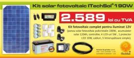 Kit solar fotovoltaic ITechSol&reg; 190W pentru iluminat 12V