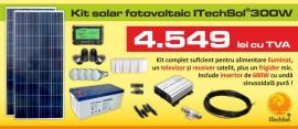 Kit (sistem) solar fotovoltaic ITechSol&reg; 300W, pentru iluminat 12V si invertor pentru alimentare TV, receiver satelit si frigider