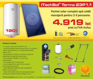 Pachet solar (kit) complet pentru apa calda menajera pentru 2-3 persoane, 120 litri (ITechSol&reg; Termo 23P1.1)