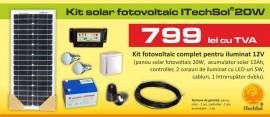 Kit (sistem) solar fotovoltaic ITechSol&reg; 20W pentru iluminat 12V