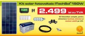 Kit (sistem) solar fotovoltaic ITechSol&reg; 150W pentru iluminat si alimentare TV, receiver satelit pe 12V