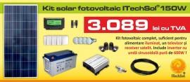 Kit (sistem) solar fotovoltaic ITechSol&reg; 150W pentru iluminat 12V si invertor pentru alimentare TV si receiver satelit