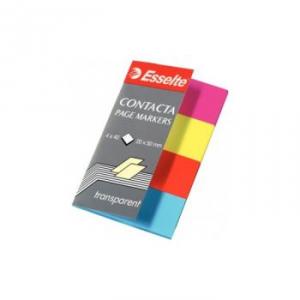 Index autoadeziv din plastic 50x20 mm Esselte Contacta - 4 culori neon/set (40 file/buc)