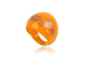 Inel sticla de Murano orange cu auriu