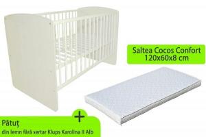 Patut fara sertar KLUPS KAROLINA II Alb + Saltea Cocos Confort 8 cm