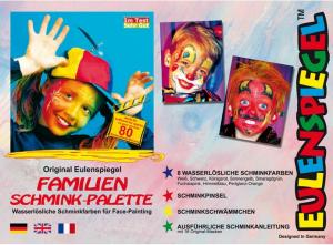 Set 8culori germane face paint, burete, pensula, carte modele Familien - Eulenspiegel