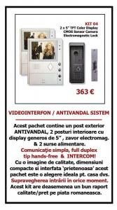 SISTEM VIDEINTERFON cu 2 posturi INTERIOARE  5in &amp; post exterior ANTIVANDAL