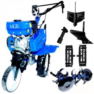 Motosapa MGR 210 - 7  CP + rarita reglabila + roti metalice + freze de lucru + plug de arat + cupla pentru accesorii