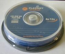 CD-RW Platinet, 80 Min, 12X, CakeBox10