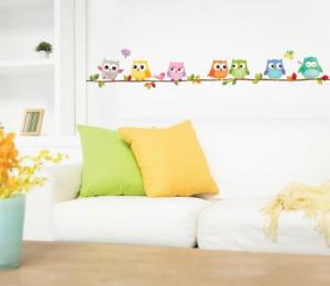 Sticker decorativ camera copii SWST-67 Bufnite colorate