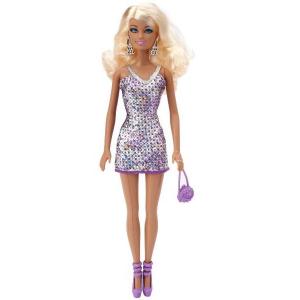Papusa Barbie in rochita violet cu paiete