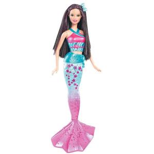 Papusa Barbie Sirena Bruneta in costum bleu