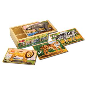 Melissa & Doug - Set 4 puzzle lemn in cutie - Animale salbatice