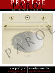 Cuptor electric multifunctional, 60 cm, pirolitic, crem/ butoane aurii, SMEG Italia, Linia Coloniale, SCP805P-9