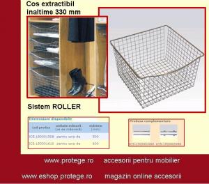 Cos extractibil, glisare laterala, corp 600mm, H330mm, gri aluminiu, Sistem ROLLER, ICS.150001610+ICS.152001086