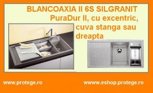 Chiuveta Blancoaxia II 6S cu excentric, Silgranit PuraDur II, cuva stanga sau dreapta, cu tocator sticla si sertar inoxidabil