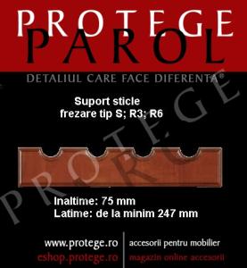 Suport sticle MDF infoliat, finisaj lucios, frezare S, R3, R6; pret/bucata