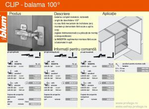 Balama Blum-Clip 100 grade+placuta montaj in cruce cu eurosuruburi, inaltare 0, pentru usa semiaplicata