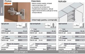 Balama Blum-Modul 100 grade+placuta montaj in cruce cu suruburi ptr lemn, inaltare 0,  pentru usa aplicata