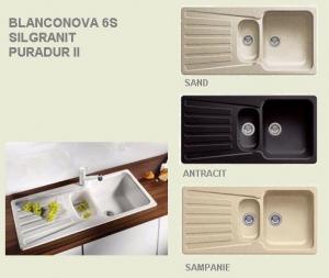 Chiuveta Blanconova 6S Silgranit PuraDur II, reversibila, culoare SAND, ANTRACIT, SAMPANIE-oferta