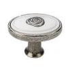 Buton oval argint antic alb cu ornament s