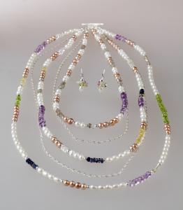 Set din argint colier si cercei perle de cultura ,citrin, peridot,cuart,ametist,cristale Swarovski A_M22_S_PE