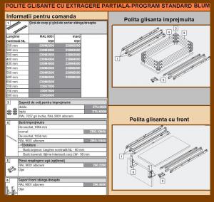 Polita glisanta imprejmuita, suprainaltare cu 3 lonjeroane, extragere totala, L=600, A=500 mm