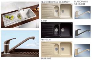 Chiuveta Blanconova 6S reversibila+robinet Blancodaras -set Silgranit PuraDur II culori-SAND, ANTRACIT, SAMPANIE-oferta